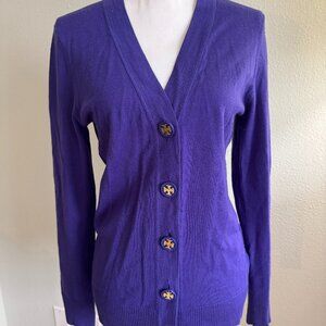 Tory Burch Royal Purple Button Up Cashmere Cardigan Size Medium